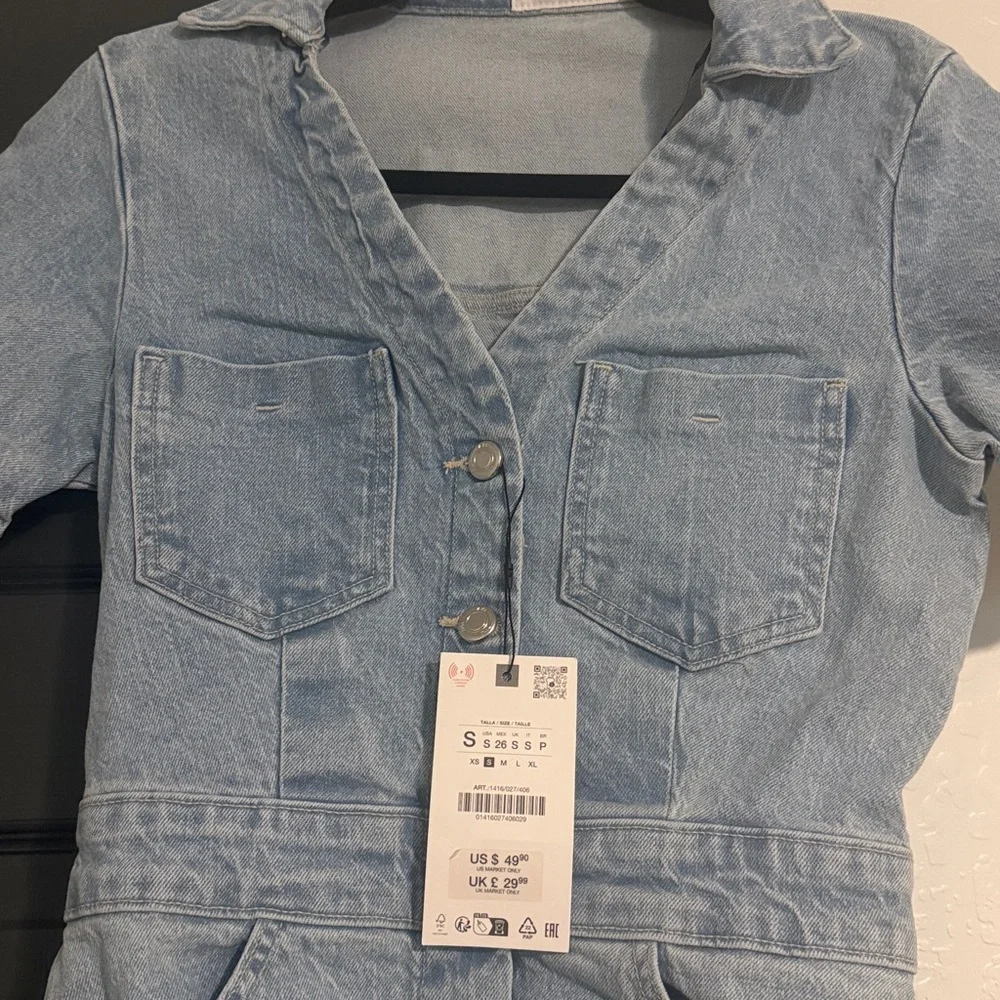 NEW NWT - Zara - mini denim short sleeve dress - small - Picture 3 of 4